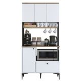 Credenza Bianco Marrone Rovere un Cassetto 2 Ripiani 90x38x184h cm, Apertura Battente, Scorrevole - Rapone