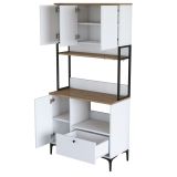 Credenza Bianco Marrone Rovere un Cassetto 2 Ripiani 90x38x184h cm, Apertura Battente, Scorrevole - Rapone