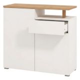 Credenza Bianco Marrone Rovere un Cassetto 4 Ripiani 102.5x40x94h cm, Apertura Battente e Scorrevole - Levate