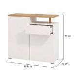 Credenza Bianco Marrone Rovere un Cassetto 4 Ripiani 102.5x40x94h cm, Apertura Battente e Scorrevole - Levate