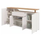 Credenza Bianco Marrone Rovere un Cassetto 5 Ripiani 179.5x40x94h cm, Apertura Battente e Scorrevole - Levate