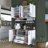 Credenza Bianco Nero 2 Cassetti 5 Ripiani 120x38x199h cm, Apertura Battente, Scorrevole - Mairago