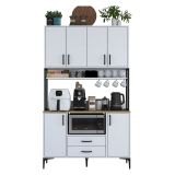 Credenza Bianco Nero 2 Cassetti 5 Ripiani 120x38x199h cm, Apertura Battente, Scorrevole - Mairago