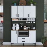 Credenza Bianco Nero 2 Cassetti 5 Ripiani 120x38x199h cm, Apertura Battente, Scorrevole - Mairago