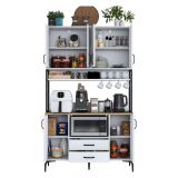 Credenza Bianco Nero 2 Cassetti 5 Ripiani 120x38x199h cm, Apertura Battente, Scorrevole - Mairago