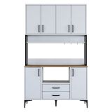 Credenza Bianco Nero 2 Cassetti 5 Ripiani 120x38x199h cm, Apertura Battente, Scorrevole - Mairago