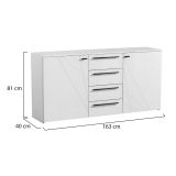 Credenza Bianco Nero 2 Ripiani 4 Cassetti 163x40x80.5h cm, 2 Ante - Maropati