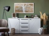 Credenza Bianco Nero 2 Ripiani 4 Cassetti 163x40x80.5h cm, 2 Ante - Maropati