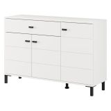 Credenza Bianco Nero 2 Ripiani un Cassetto 116x35x78h cm, 3 Ante - Djanet