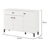 Credenza Bianco Nero 2 Ripiani un Cassetto 116x35x78h cm, 3 Ante - Djanet