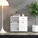 Credenza Bianco Nero 2 Ripiani un Cassetto 77x35x72h cm, Un'anta - Majuli