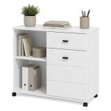 Credenza Bianco Nero 2 Ripiani un Cassetto 77x35x72h cm, Un'anta - Majuli