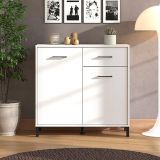 Credenza Bianco Nero 2 Ripiani un Cassetto 93x40x90h cm, 2 Ante - Laerruu