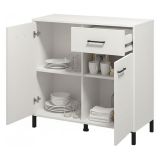 Credenza Bianco Nero 2 Ripiani un Cassetto 93x40x90h cm, 2 Ante - Laerruu