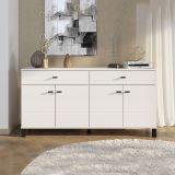 Credenza Bianco Nero 3 Ripiani 2 Cassetti 154x35x78h cm, 4 Ante - Barich