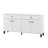 Credenza Bianco Nero 3 Ripiani 2 Cassetti 154x35x78h cm, 4 Ante - Barich