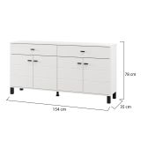 Credenza Bianco Nero 3 Ripiani 2 Cassetti 154x35x78h cm, 4 Ante - Barich