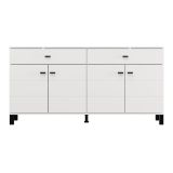 Credenza Bianco Nero 3 Ripiani 2 Cassetti 154x35x78h cm, 4 Ante - Barich