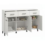 Credenza Bianco Nero 3 Ripiani 3 Cassetti 138x40x90h cm, 3 Ante - Laerru