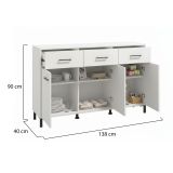 Credenza Bianco Nero 3 Ripiani 3 Cassetti 138x40x90h cm, 3 Ante - Laerru