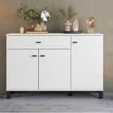 Credenza Bianco Nero 3 Ripiani un Cassetto 116x35x78h cm, 3 Ante - Uyuni