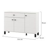 Credenza Bianco Nero 3 Ripiani un Cassetto 116x35x78h cm, 3 Ante - Uyuni
