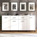 Credenza Bianco Nero 4 Ripiani 2 Cassetti 182.5x40x90h cm, 4 Ante - Grondona