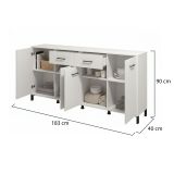 Credenza Bianco Nero 4 Ripiani 2 Cassetti 182.5x40x90h cm, 4 Ante - Grondona