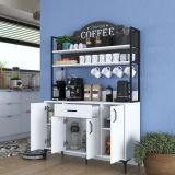 Credenza Bianco Nero 4 Ripiani un Cassetto 120x40x184h cm, 4 Ante - Camino