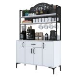 Credenza Bianco Nero 4 Ripiani un Cassetto 120x40x184h cm, 4 Ante - Camino