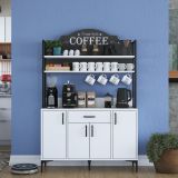 Credenza Bianco Nero 4 Ripiani un Cassetto 120x40x184h cm, 4 Ante - Camino