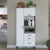 Credenza Bianco Nero 5 Ripiani 3 Cassetti 90x40x199h cm, 2 Ante - Solofra