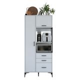 Credenza Bianco Nero 5 Ripiani 3 Cassetti 90x40x199h cm, 2 Ante - Solofra