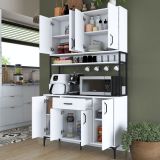 Credenza Bianco Nero 5 Ripiani un Cassetto 120x40x199h cm, 8 Ante - Cavriago