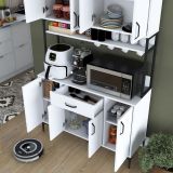 Credenza Bianco Nero 5 Ripiani un Cassetto 120x40x199h cm, 8 Ante - Cavriago