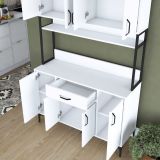 Credenza Bianco Nero 5 Ripiani un Cassetto 120x40x199h cm, 8 Ante - Cavriago