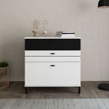 Credenza Bianco Nero un Ripiano 3 Cassetti 77x35x78h cm, 3 Vani - Diani