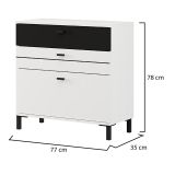 Credenza Bianco Nero un Ripiano 3 Cassetti 77x35x78h cm, 3 Vani - Diani