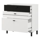 Credenza Bianco Nero un Ripiano 3 Cassetti 77x35x78h cm, 3 Vani - Diani
