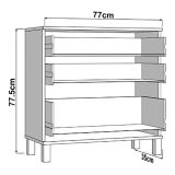 Credenza Bianco Opaco 3 Cassetti un Ripiano 77x35x78h cm, Apertura Scorrevole - Mindo