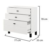 Credenza Bianco Opaco 3 Cassetti un Ripiano 77x35x78h cm, Apertura Scorrevole - Mindo