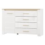 Credenza Bianco Opaco Marrone Rovere 2 Ripiani 4 Cassetti 135x40x88h cm, Un'anta - Bicheno