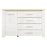 Credenza Bianco Opaco Marrone Rovere 2 Ripiani 4 Cassetti 135x40x88h cm, Un'anta - Bicheno