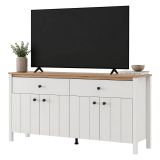 Credenza Bianco Opaco Marrone Rovere 3 Ripiani 2 Cassetti 163x40x92h cm, 4 Ante - Belve