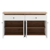Credenza Bianco Opaco Marrone Rovere 3 Ripiani 2 Cassetti 163x40x92h cm, 4 Ante - Belve
