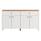 Credenza Bianco Opaco Marrone Rovere 3 Ripiani 2 Cassetti 163x40x92h cm, 4 Ante - Belve