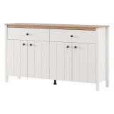 Credenza Bianco Opaco Marrone Rovere 3 Ripiani 2 Cassetti 163x40x92h cm, 4 Ante - Belve