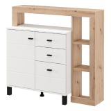 Credenza Bianco Opaco Marrone Rovere 4 Ripiani 3 Cassetti 106x35x101h cm, Un'anta - Coloni