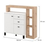 Credenza Bianco Opaco Marrone Rovere 4 Ripiani 3 Cassetti 106x35x101h cm, Un'anta - Coloni
