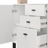 Credenza Bianco Opaco Marrone Rovere 4 Ripiani 3 Cassetti 106x35x101h cm, Un'anta - Coloni